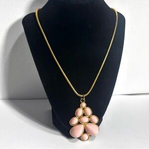 Pastel Pink Bubble Bead Pendant Necklace Gold Tone Snake Chain w Hangtag